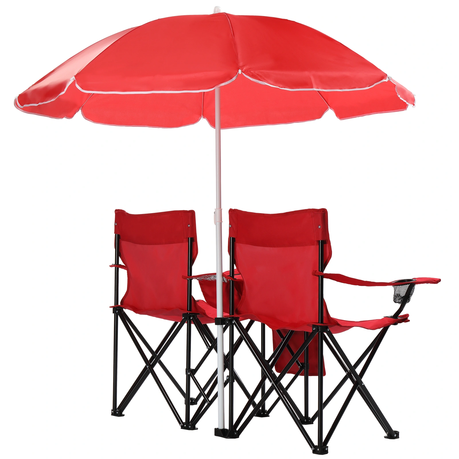 Portable Outdoor 2-Seat Folding Chair with Removable Sun Umbrella Red view 15