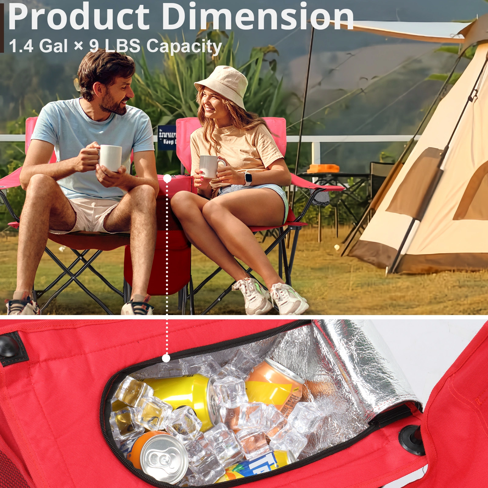Portable Outdoor 2-Seat Folding Chair with Removable Sun Umbrella Red view 4