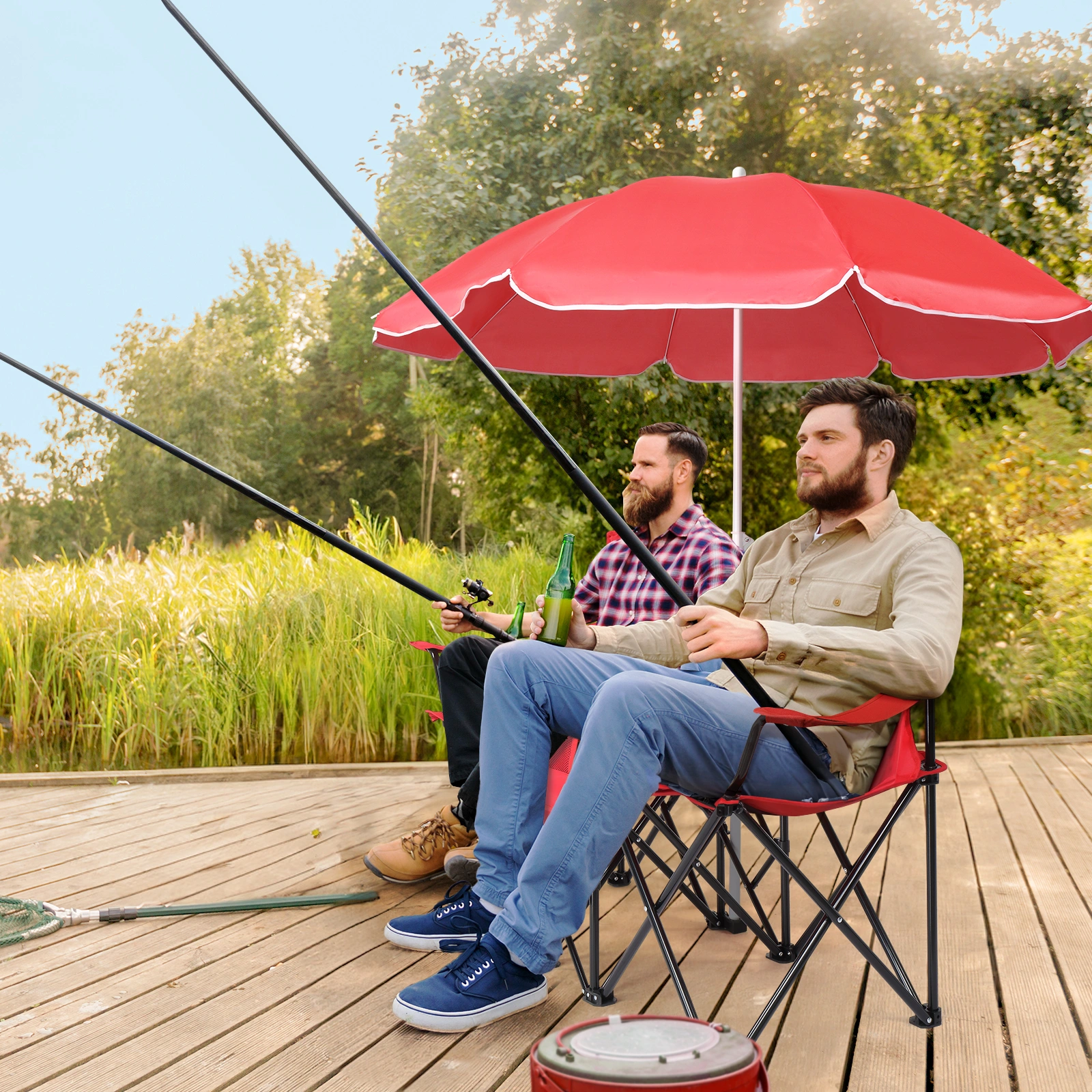 Portable Outdoor 2-Seat Folding Chair with Removable Sun Umbrella Red view 9