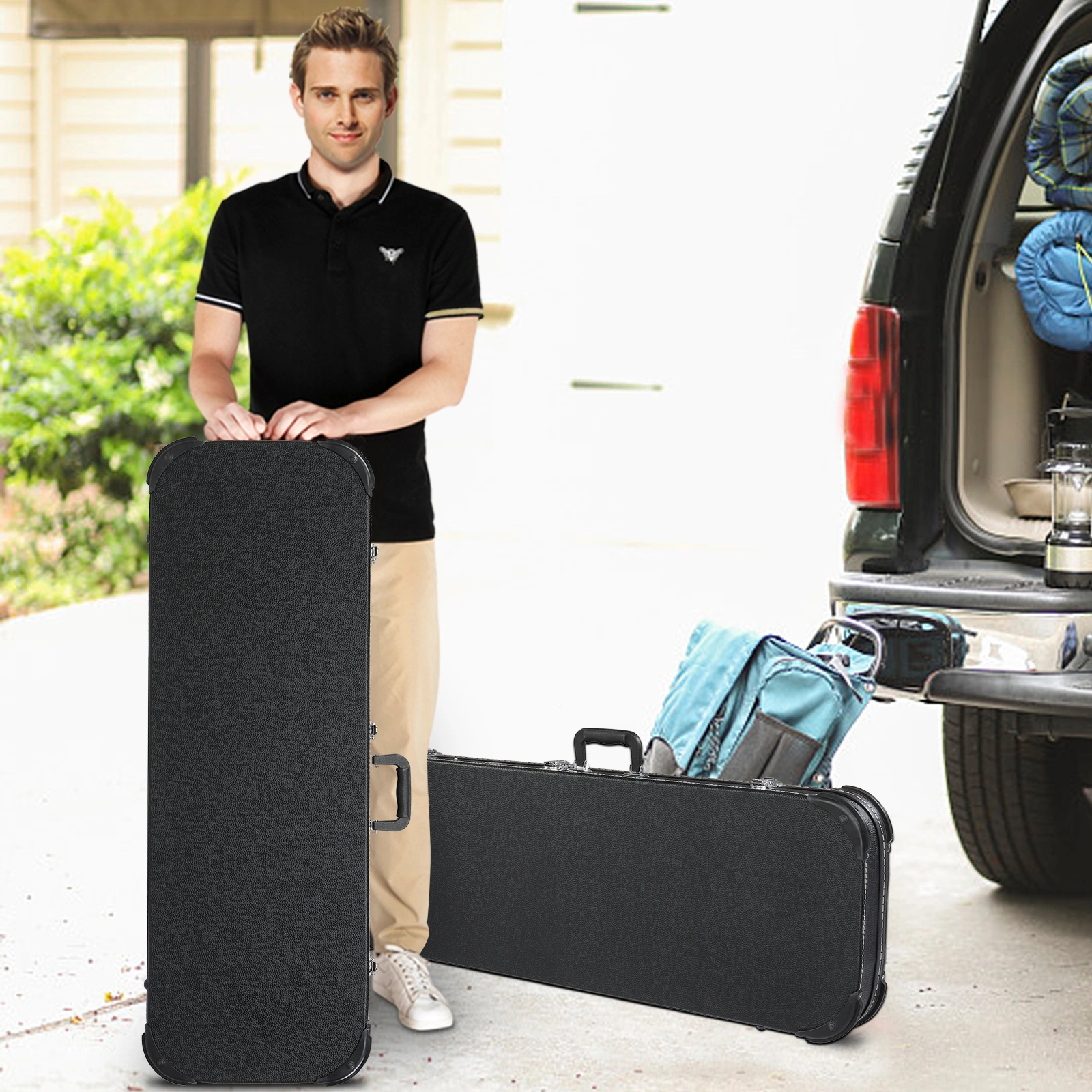Electric Guitar Square Hard Case with Protective Sleeve Fits ST TL Burning fire 170 Style Electric Guitar Blac view 25