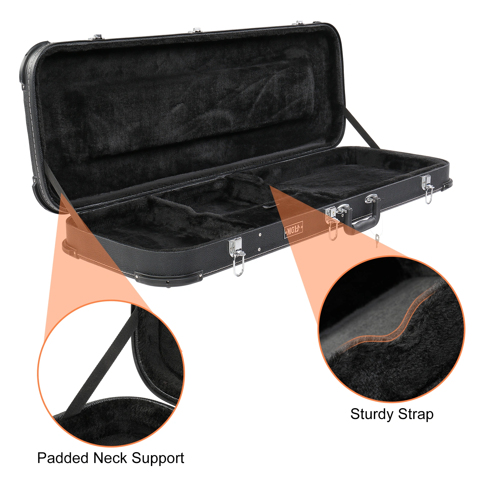 Electric Guitar Square Hard Case with Protective Sleeve Fits ST TL Burning fire 170 Style Electric Guitar Blac view 8
