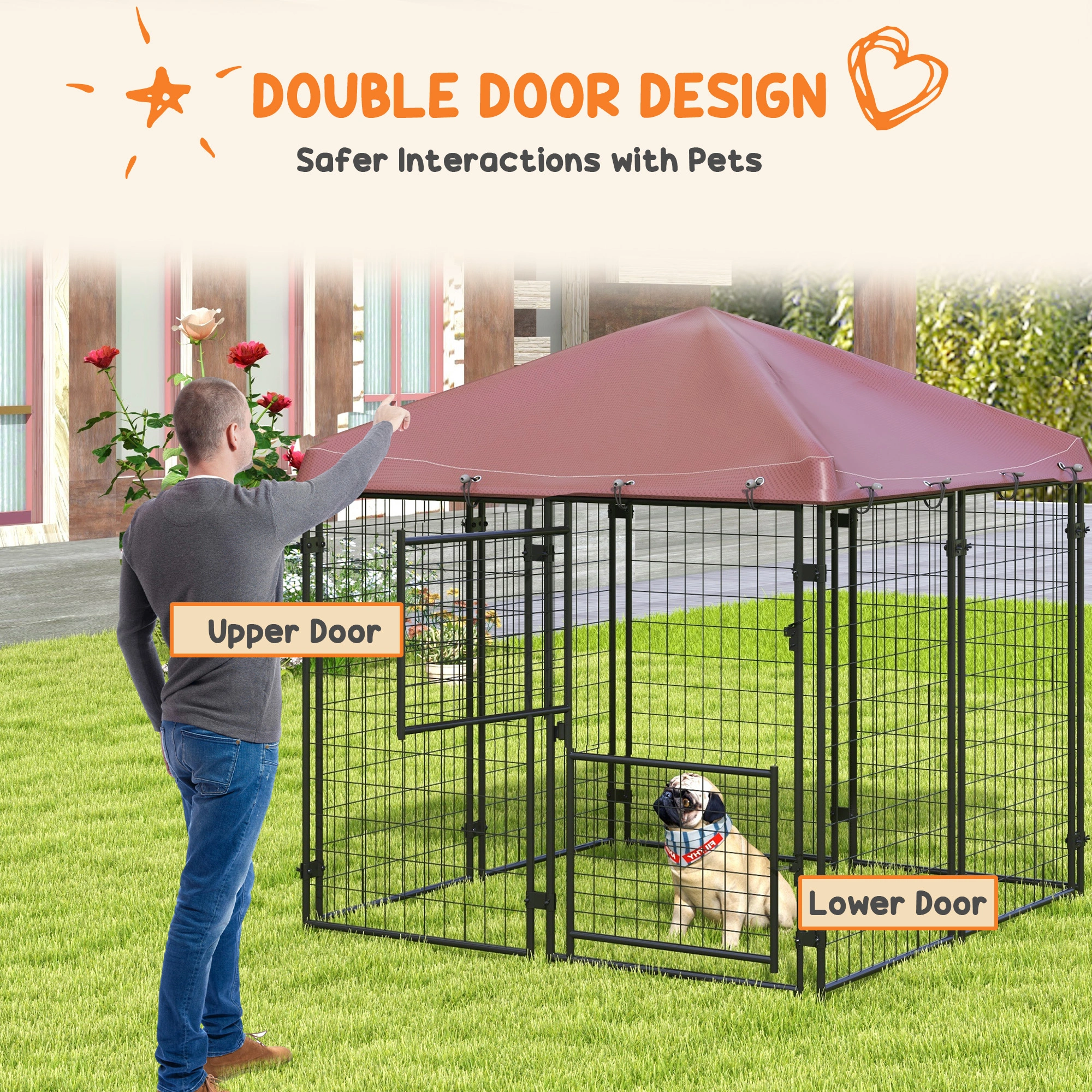 Heavy Duty Dog Crate with Divider, Metal Wire Pet Kennel for Large Dogs, Foldable Collapsible Animal Crate with Tray, Indoor Outdoor Use view 5