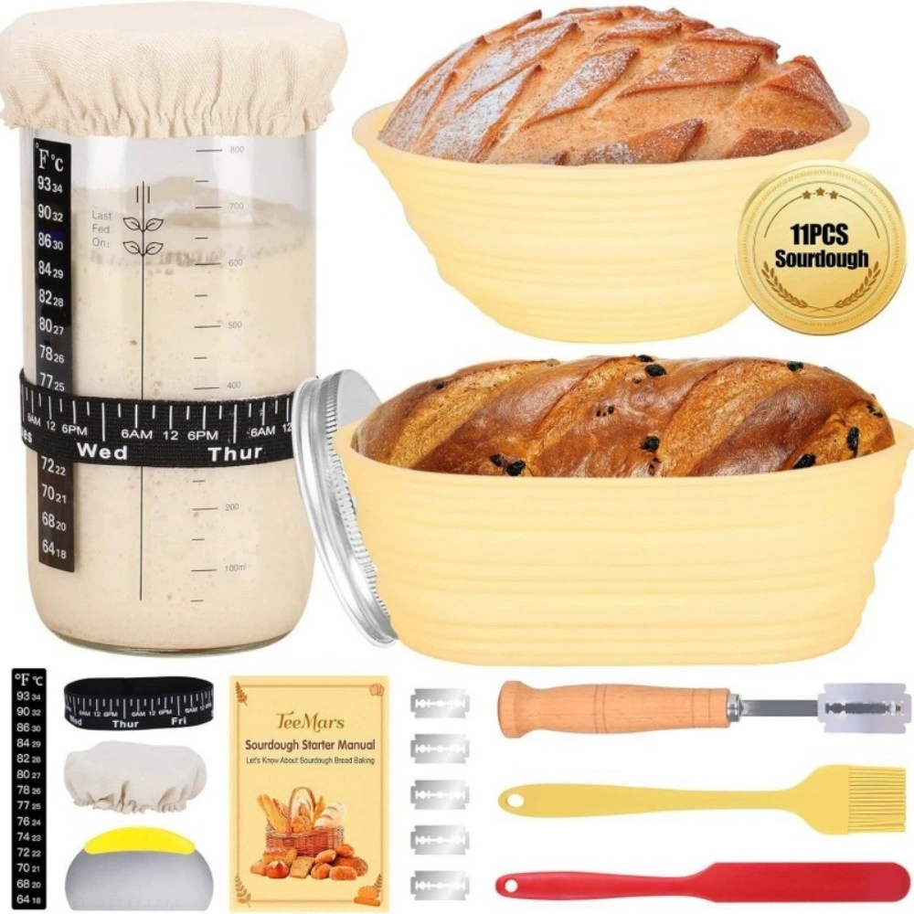 2PCS Silicone Sourdough Banneton Set Oval Round 32oz Proofing Basket for Starter