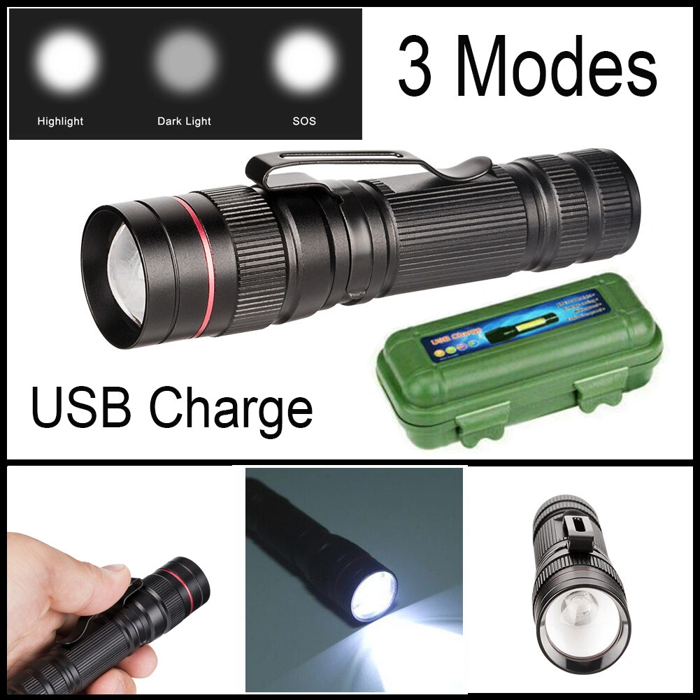 4 Pack Mini LED Flashlights USB Rechargeable, 3-Mode Adjustable Focus, Outdoor Portable Light with USB Cable & Box view 3