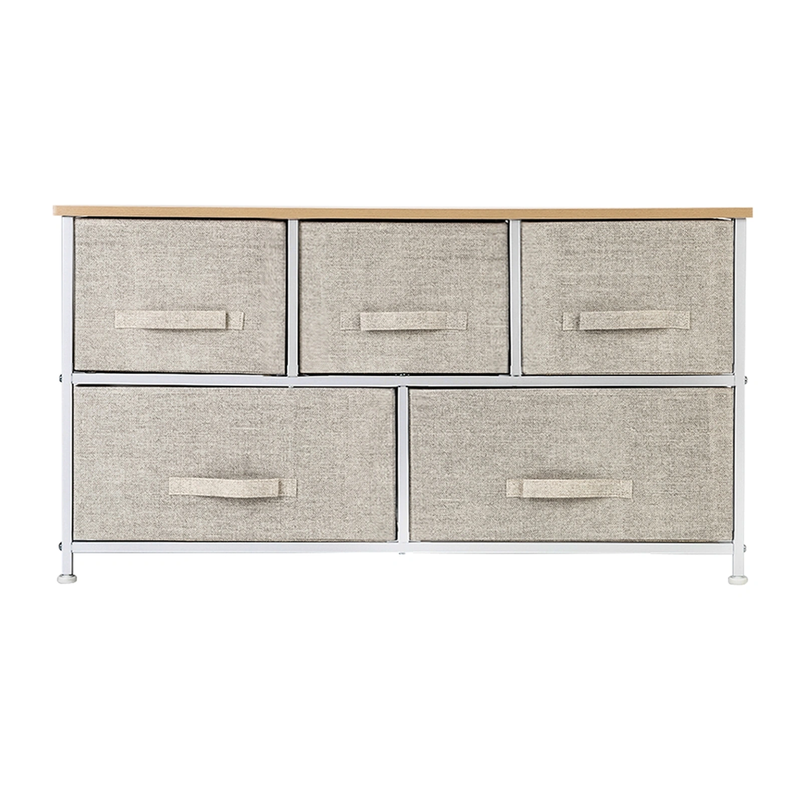 2-Tier Wide Closet Dresser Tower, 5-Drawer Nursery Organizer with Metal Frame, Multi-Purpose Fabric Drawer Unit for Closet, Dorm, Living Room, Hallway, Linen/Natural view 2