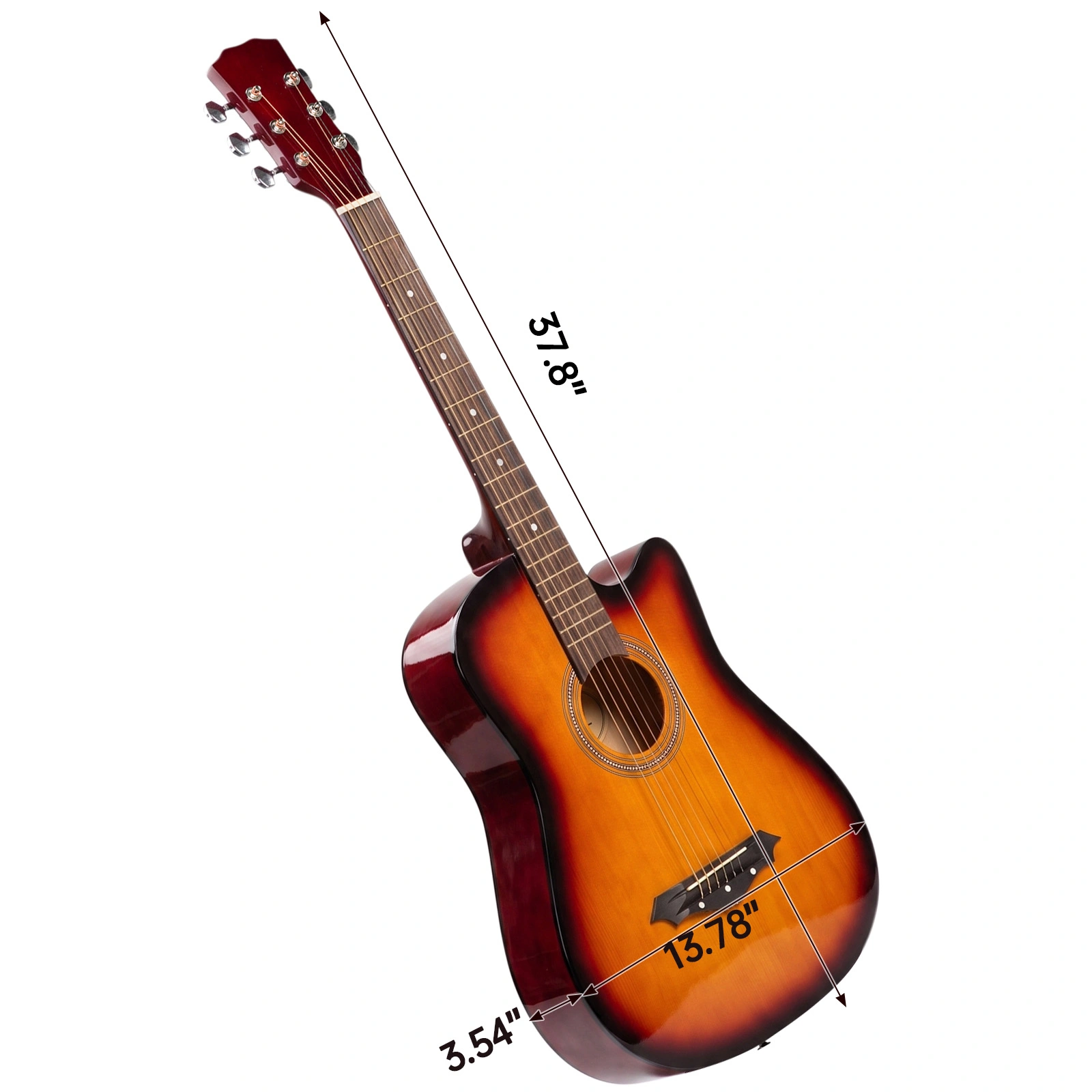 Sunset color 38-inch Acoustic Guitar with Picks, Strings, Capo, Case, Tuner, and Strap view 3