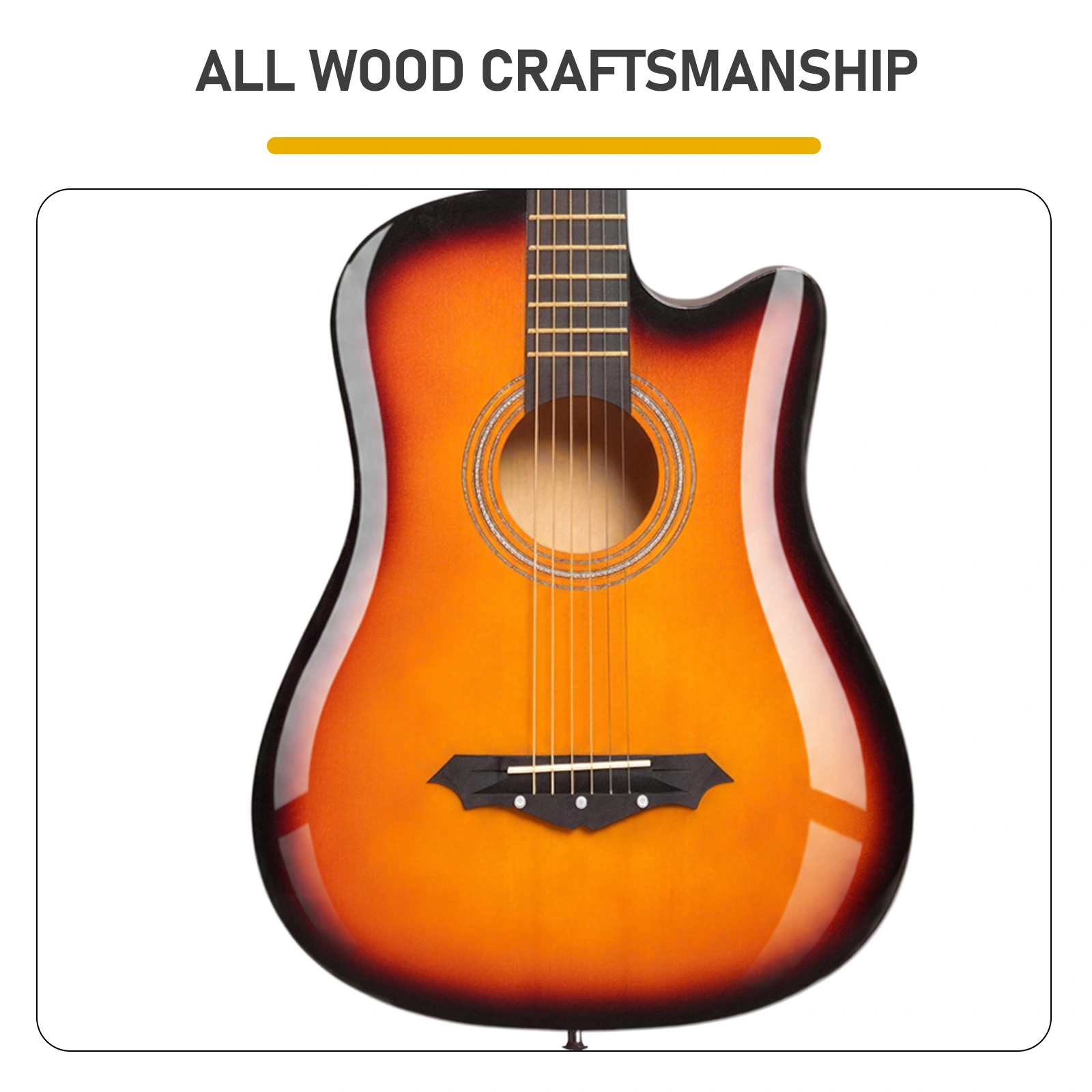 Sunset color 38-inch Acoustic Guitar with Picks, Strings, Capo, Case, Tuner, and Strap view 8
