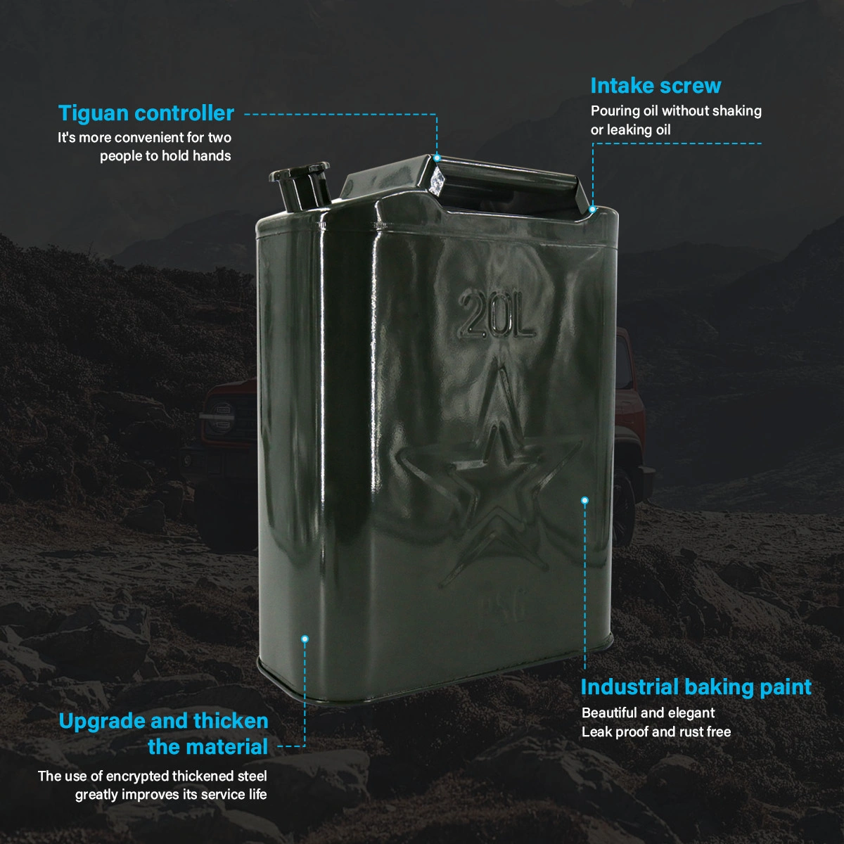 20L Metal Jerry Can Fuel Container with Flexy Spout, Heavy Duty Gasoline Diesel Oil Tank for Car Storage view 2