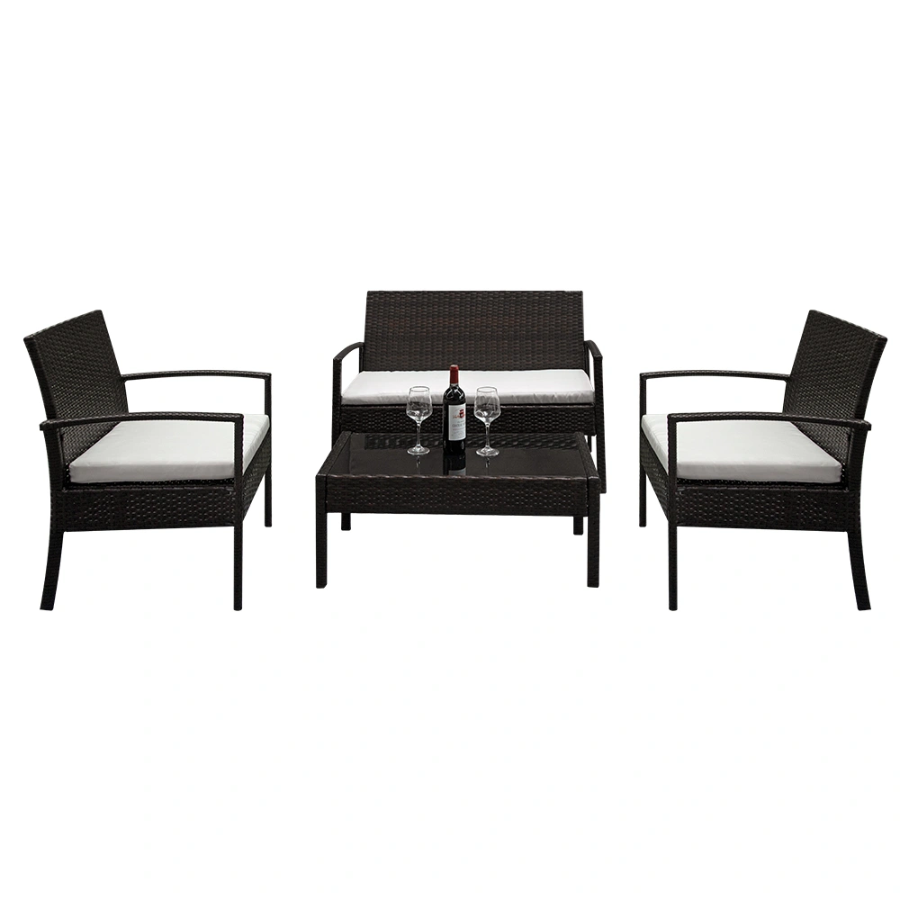 3-Piece Rattan Sofa Set 2 Arm Chairs 1 Love Seat Tempered Glass Coffee Table Brown Gradient