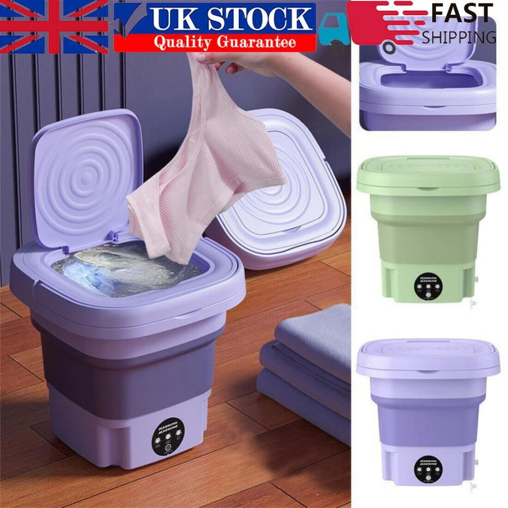8L Portable Mini Washing Machine, Foldable Washer & Spin Dryer for Travel, UK Green