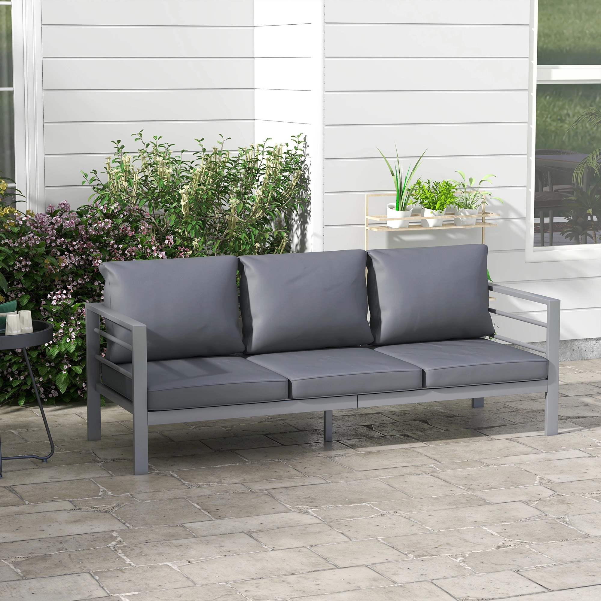 Outdoor Patio Furniture Loveseat Bench Wicker Seating Set with Removable Cushion, Beige