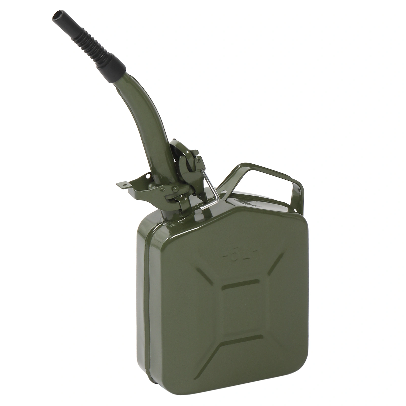 American Style 5L Oil Can 0.6mm Steel Army Green Fuel Container With Inverted Spout Pouring Funnel view 2