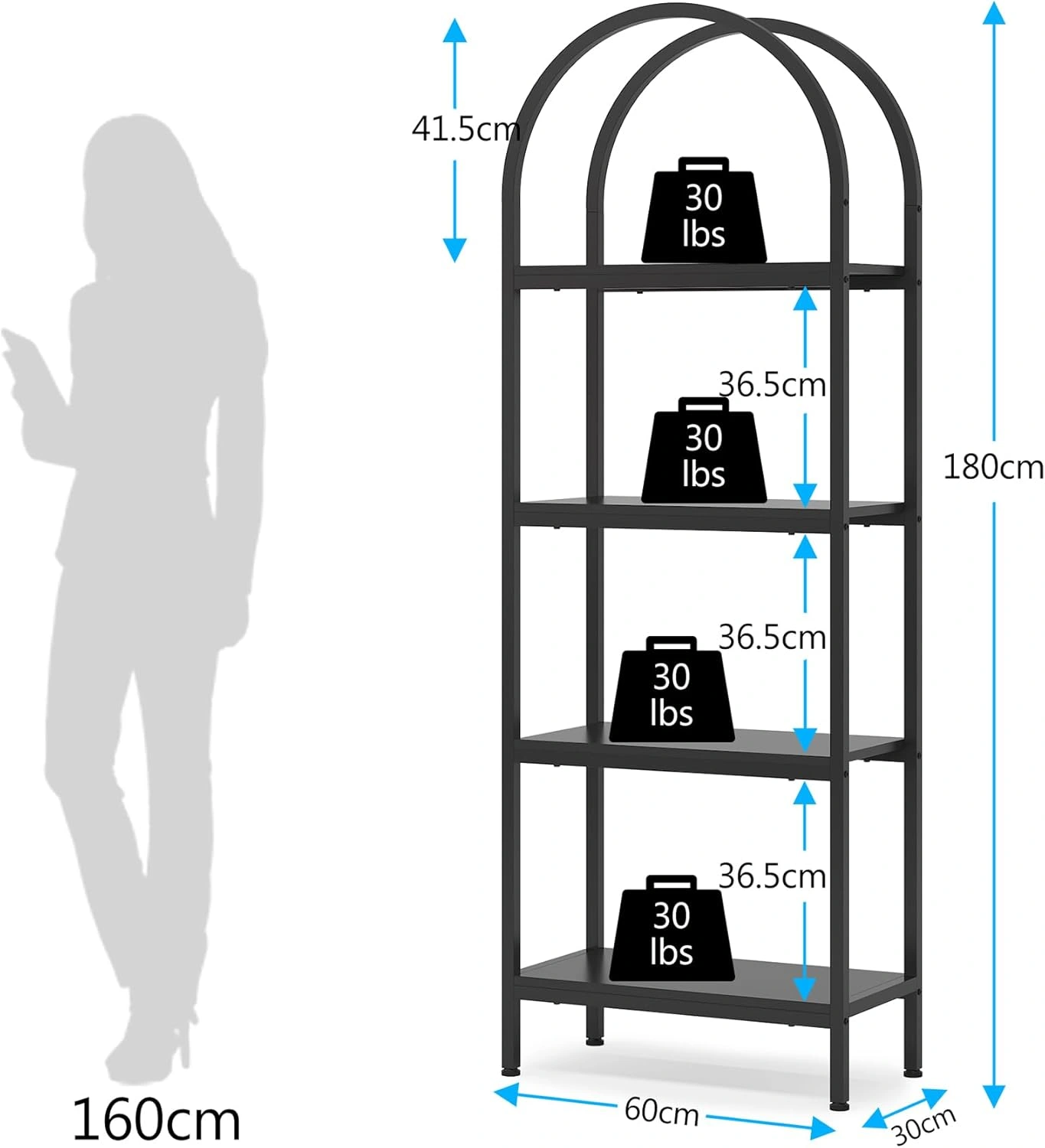 Modern Bookshelf Storage Cabinet - Open Multi-Tier Display Shelf for Books,Decor,Magazines & Organization (Black/White/Walnut) view 2