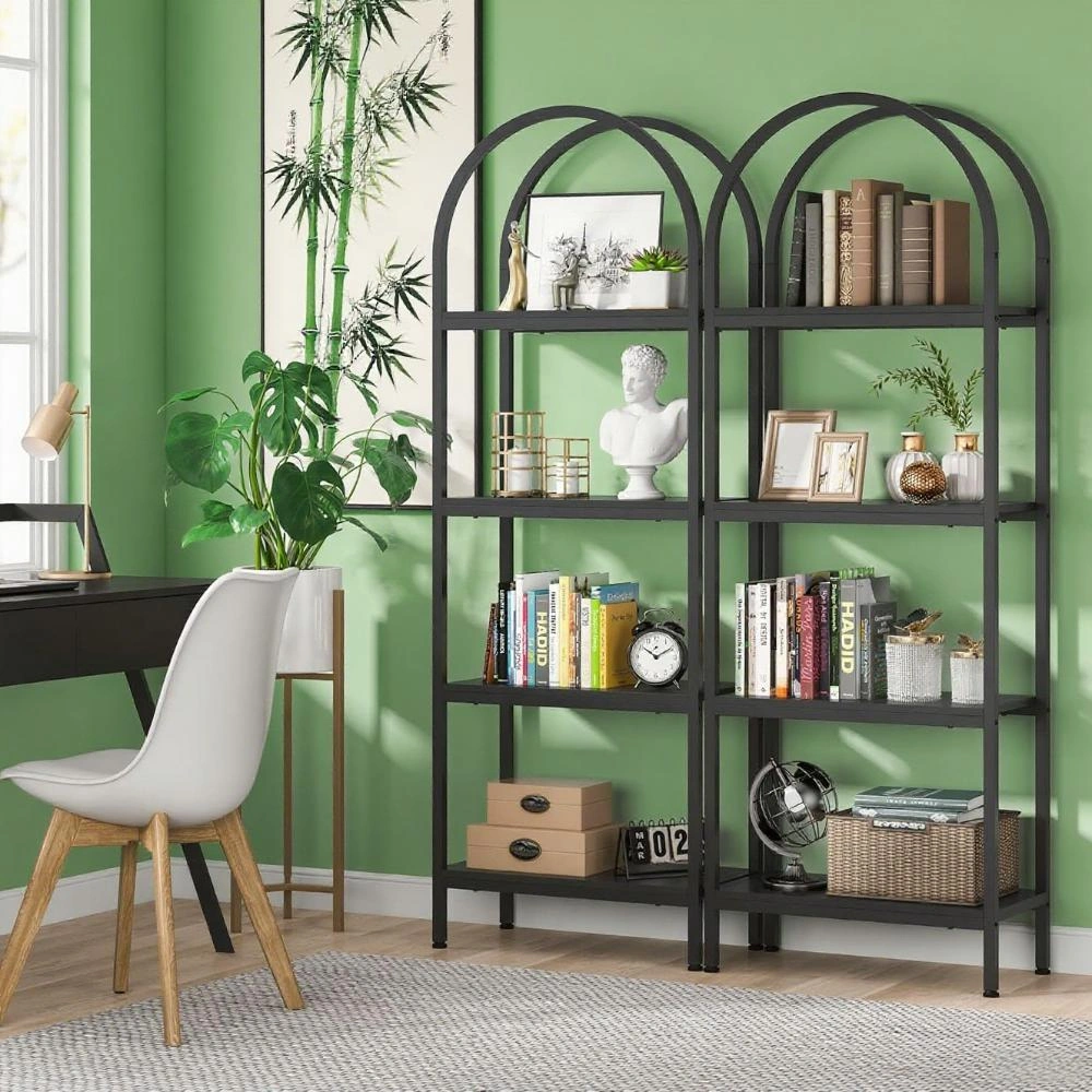 Modern Bookshelf Storage Cabinet - Open Multi-Tier Display Shelf for Books,Decor,Magazines & Organization (Black/White/Walnut) view 6