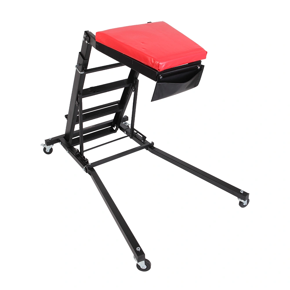 Foldable Mechanic Creeper Seat Adjustable Height Rolling Workshop Cart for Automotive Car Truck Repair - Black view 11