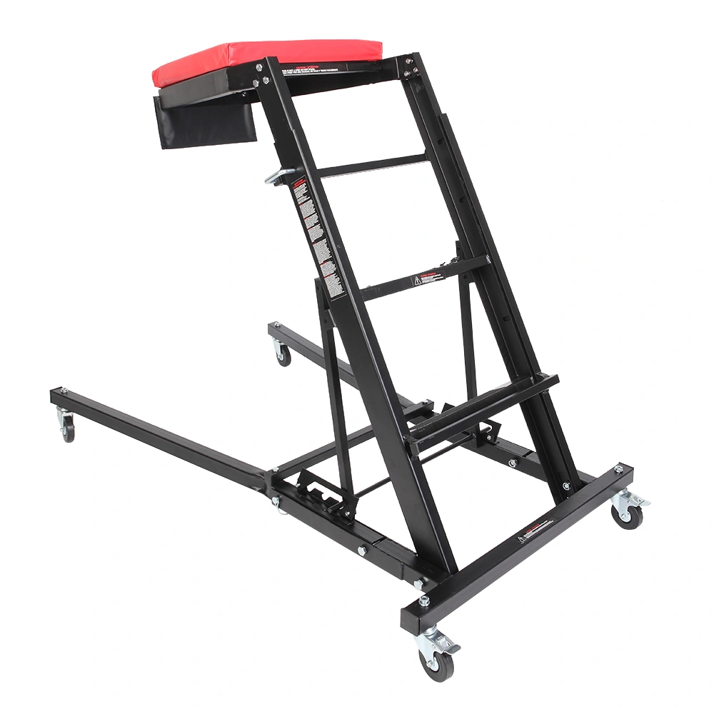 Foldable Mechanic Creeper Seat Adjustable Height Rolling Workshop Cart for Automotive Car Truck Repair - Black view 3