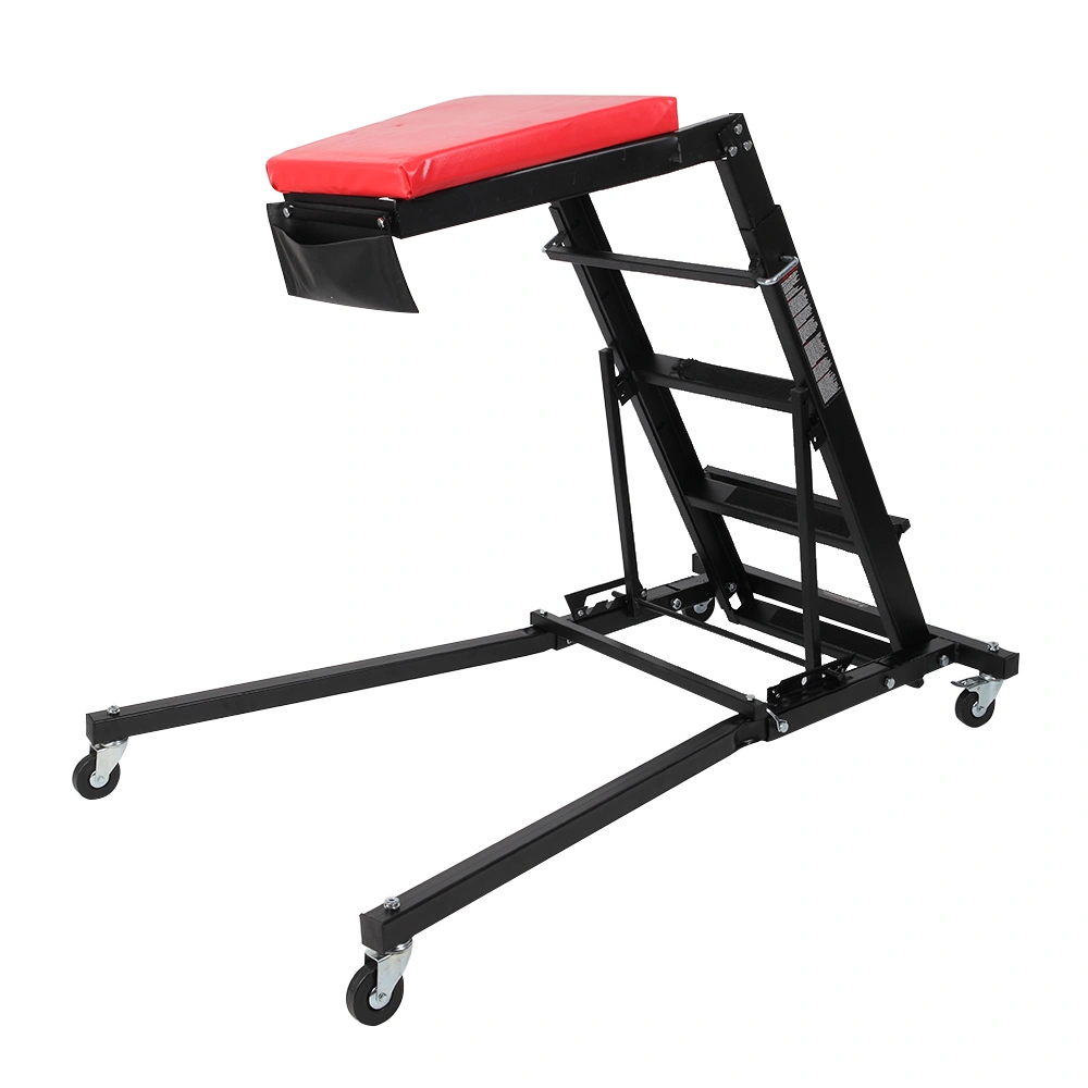 Foldable Mechanic Creeper Seat Adjustable Height Rolling Workshop Cart for Automotive Car Truck Repair - Black view 4