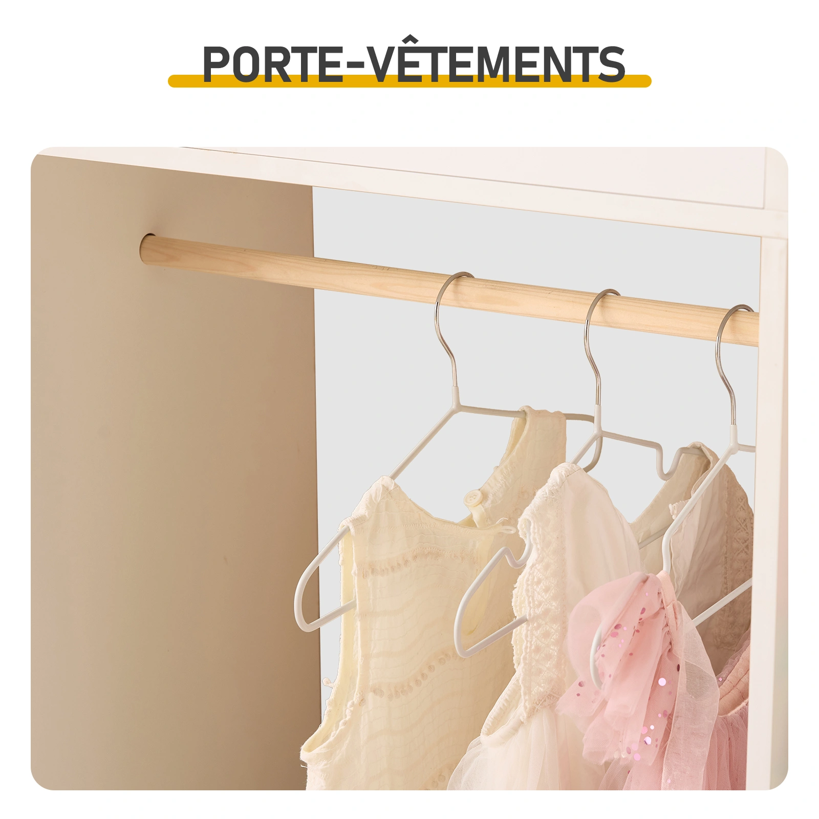 White Kids Wardrobe with 3-Tier Shelves & 1 Clothes Rod, Painted & Veneered MDF Particleboard Storage Cabinet view 3