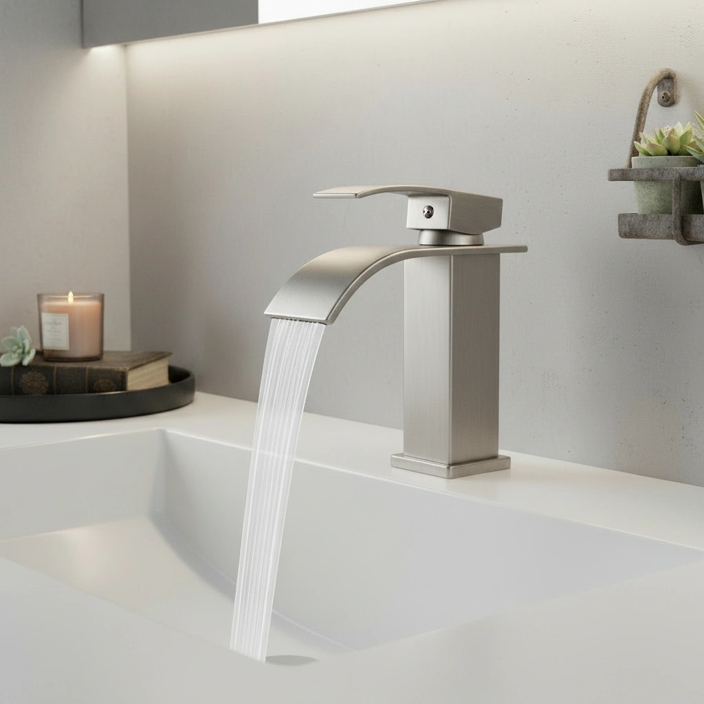 Brushed Nickel Single Handle Bathroom Faucet, Stainless Steel Lavatory Faucet, Single Hole Mount, Model TP view 7