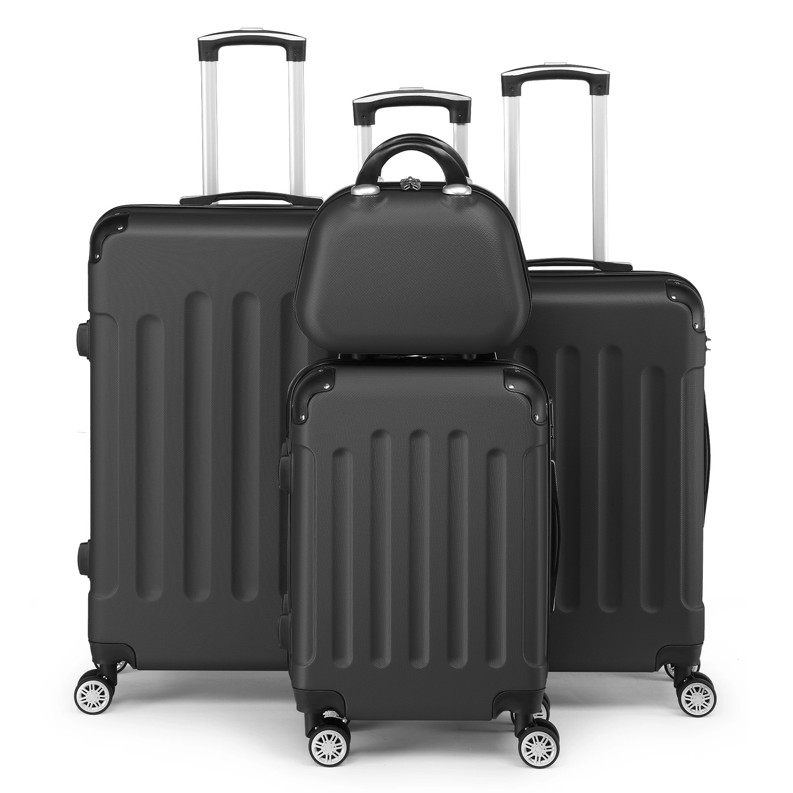 4-Piece ABS Hard Shell Suitcase Set, Telescopic Handle Trolley Luggage, Hand Carry Travel Bag, Black