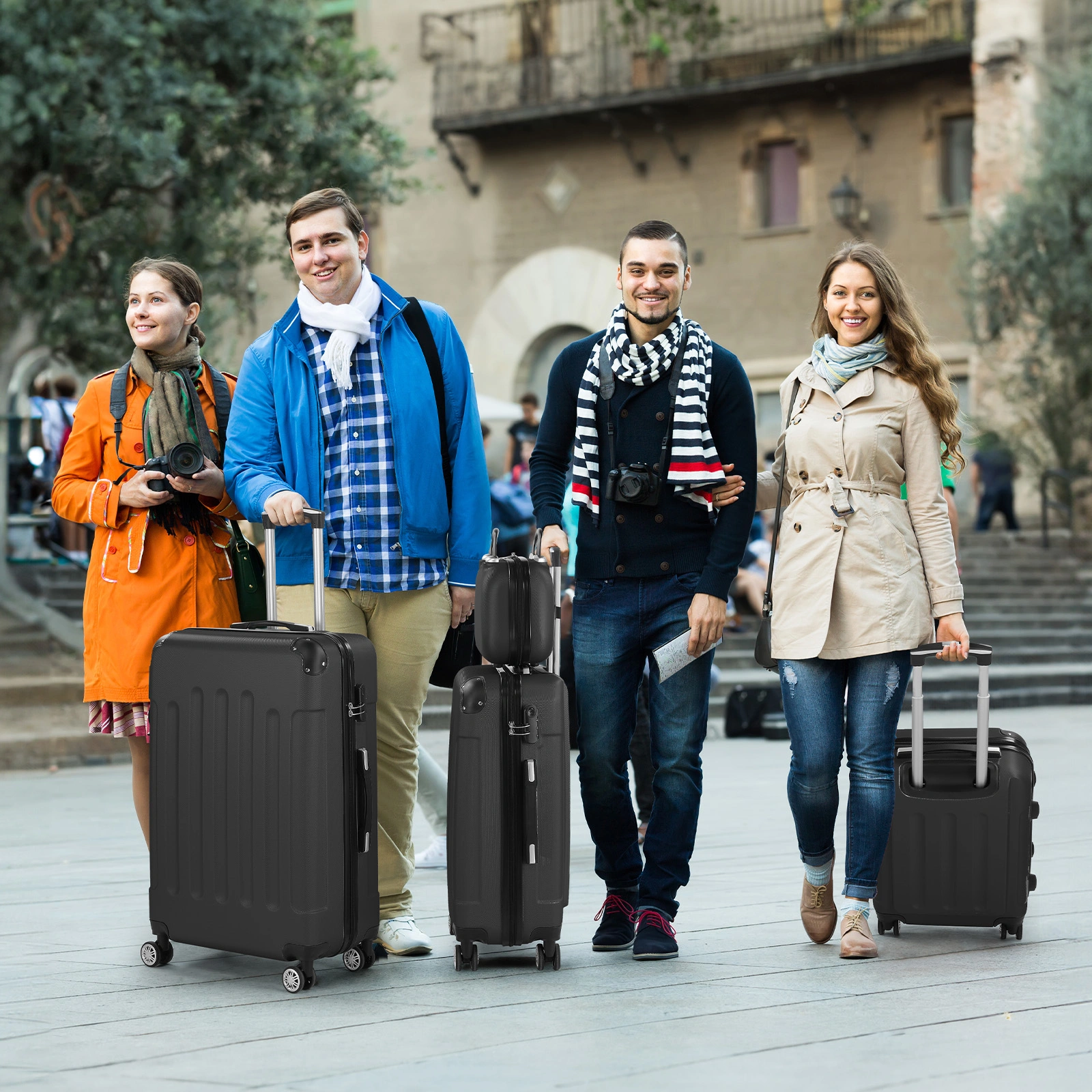 4-Piece ABS Hard Shell Suitcase Set, Telescopic Handle Trolley Luggage, Hand Carry Travel Bag, Black view 4