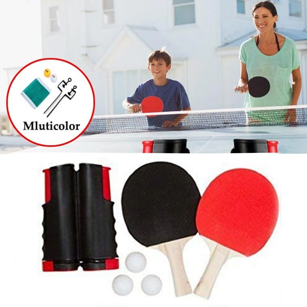 Table Tennis Kit with Retractable Net, 2 Paddles & 3 Ping Pong Balls, Indoor Outdoor view 2