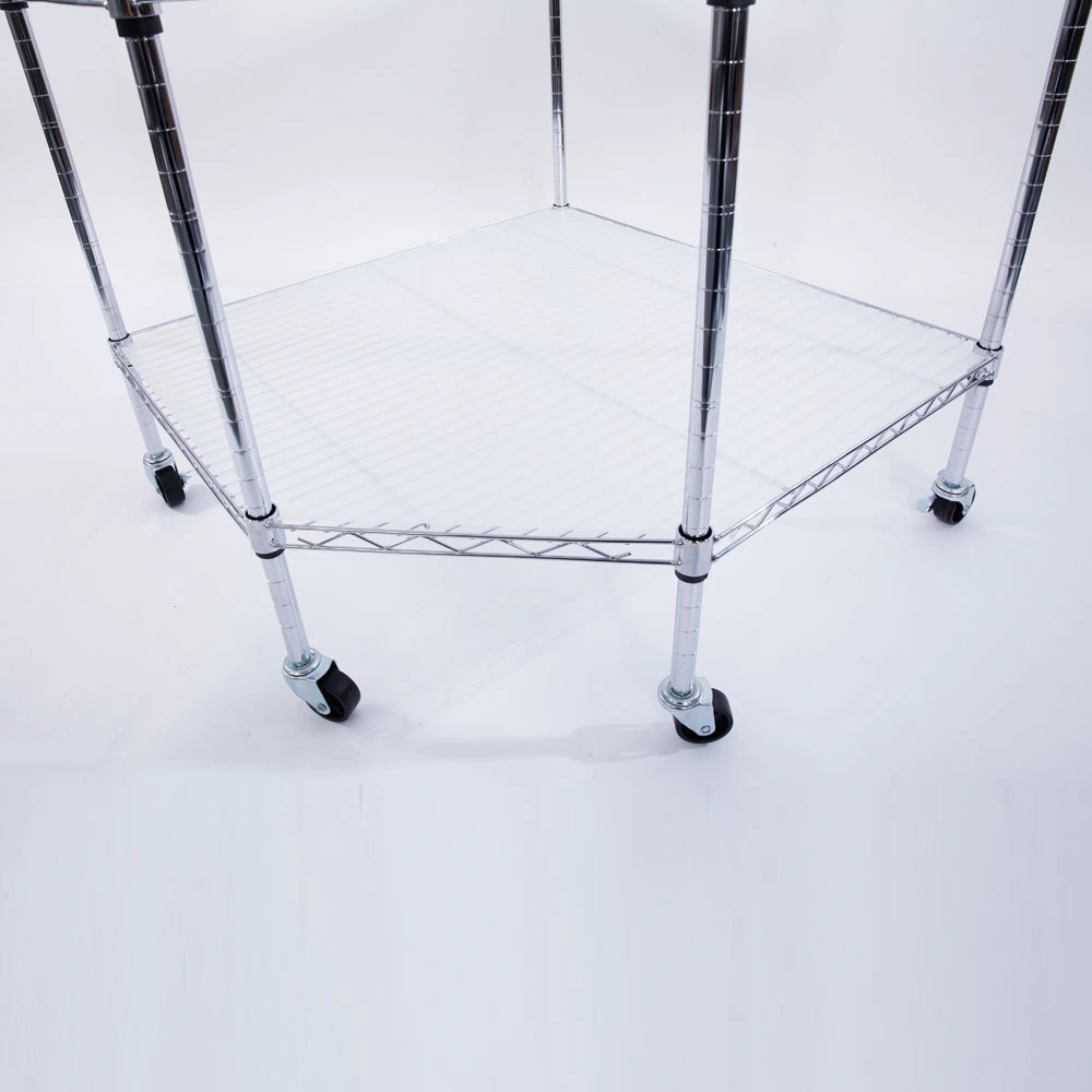 6-Layer Chrome Plated Polygonal Corner Shelf with 2" PP Wheels 680*680*1800 Silver view 10
