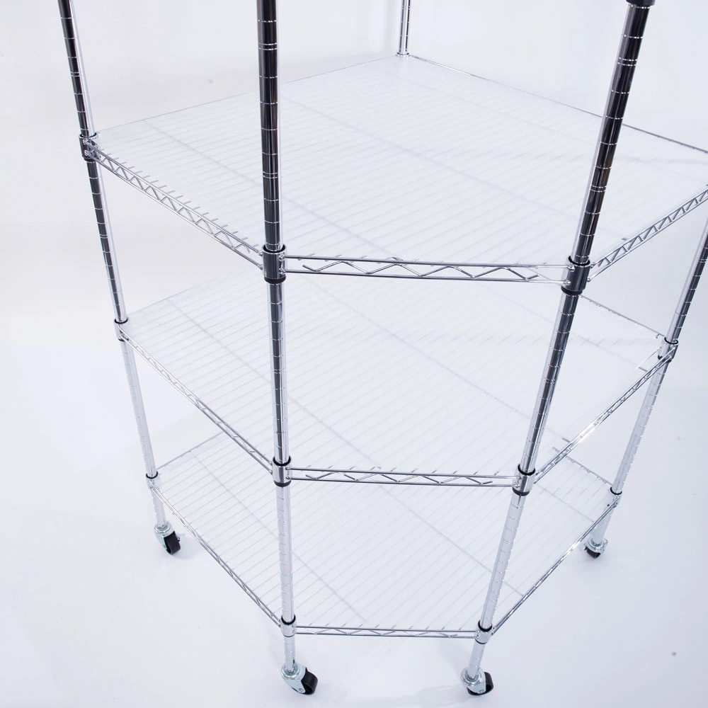 6-Layer Chrome Plated Polygonal Corner Shelf with 2" PP Wheels 680*680*1800 Silver view 11