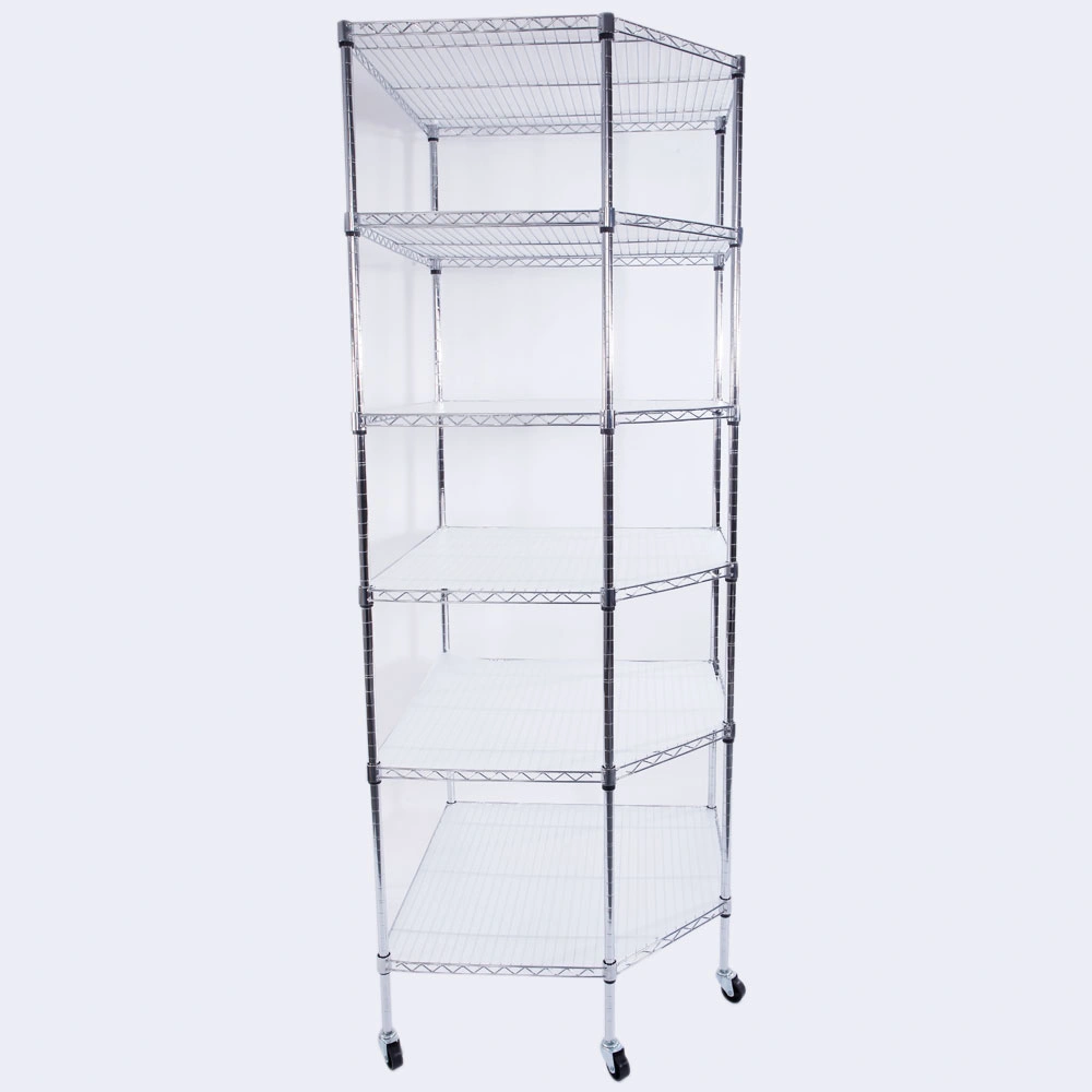 6-Layer Chrome Plated Polygonal Corner Shelf with 2" PP Wheels 680*680*1800 Silver view 14