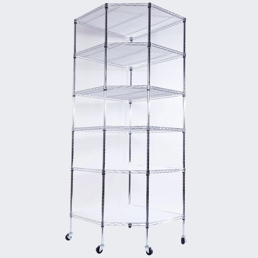 6-Layer Chrome Plated Polygonal Corner Shelf with 2" PP Wheels 680*680*1800 Silver view 17