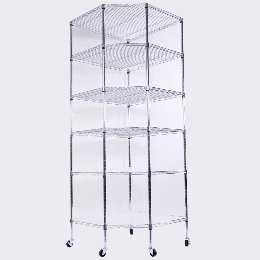 6-Layer Chrome Plated Polygonal Corner Shelf with 2" PP Wheels 680*680*1800 Silver view 18