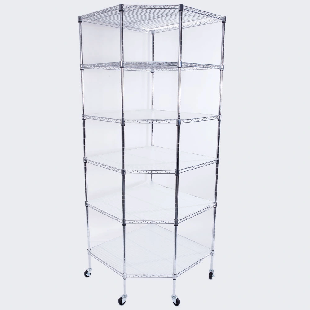 6-Layer Chrome Plated Polygonal Corner Shelf with 2" PP Wheels 680*680*1800 Silver view 19