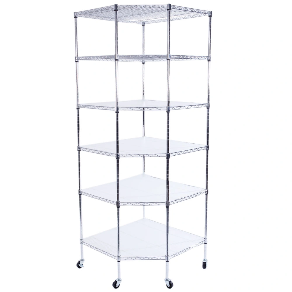 6-Layer Chrome Plated Polygonal Corner Shelf with 2" PP Wheels 680*680*1800 Silver view 2