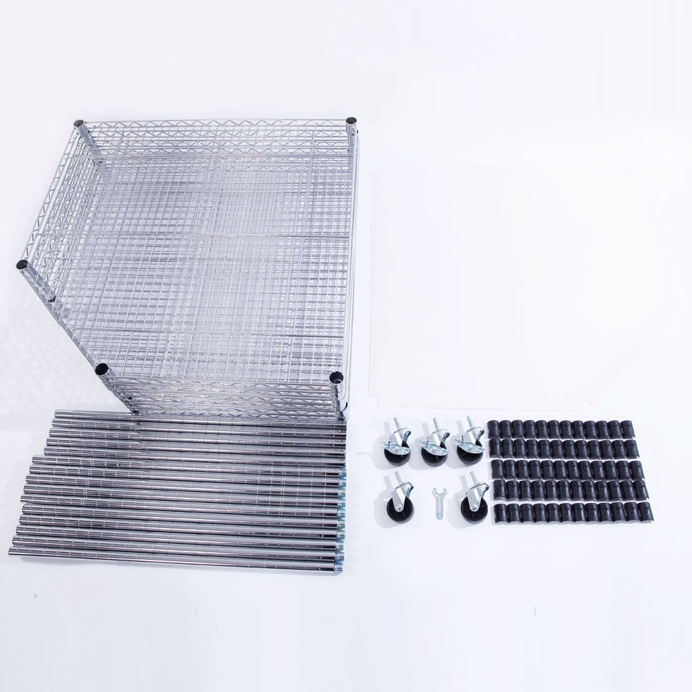 6-Layer Chrome Plated Polygonal Corner Shelf with 2" PP Wheels 680*680*1800 Silver view 3