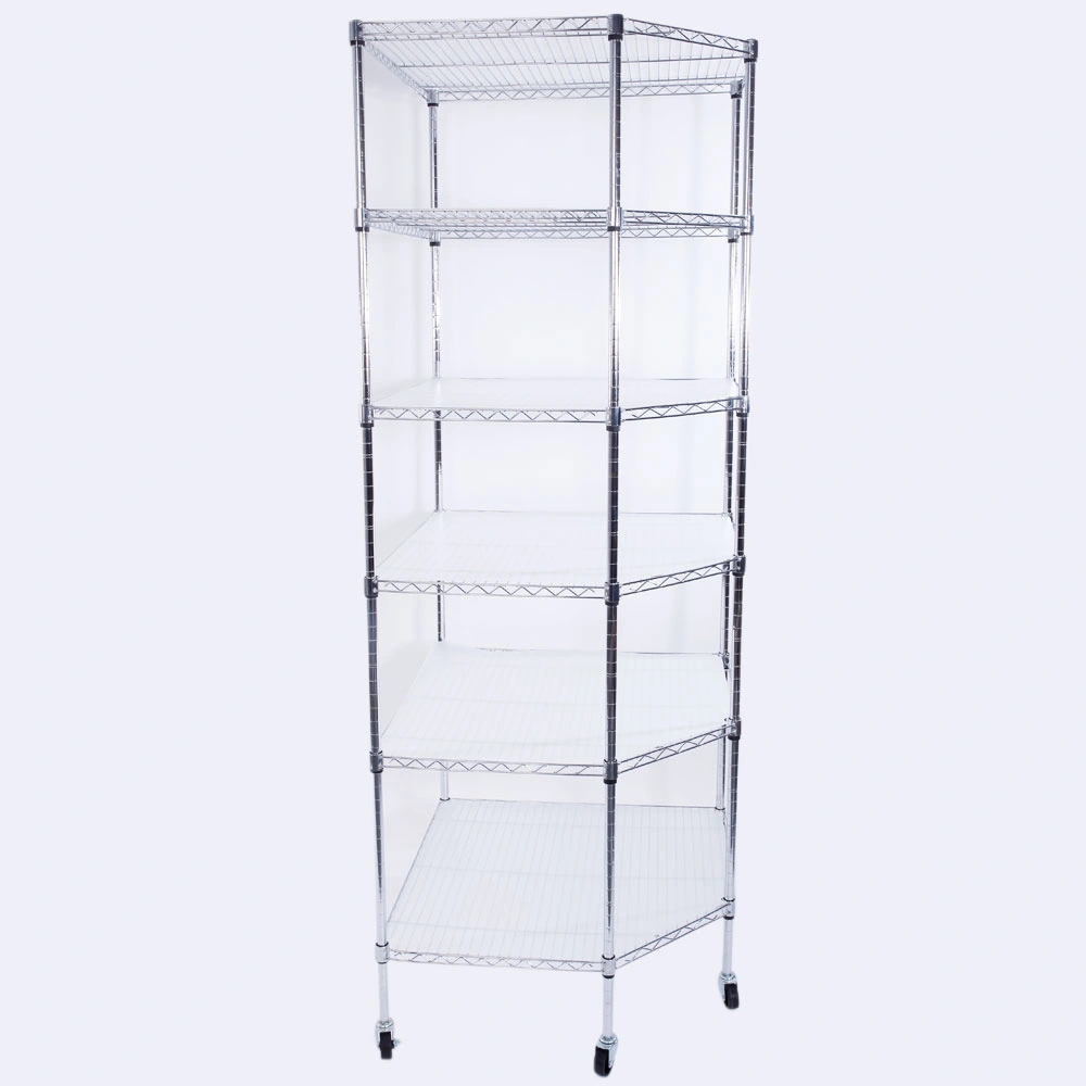 6-Layer Chrome Plated Polygonal Corner Shelf with 2" PP Wheels 680*680*1800 Silver view 4