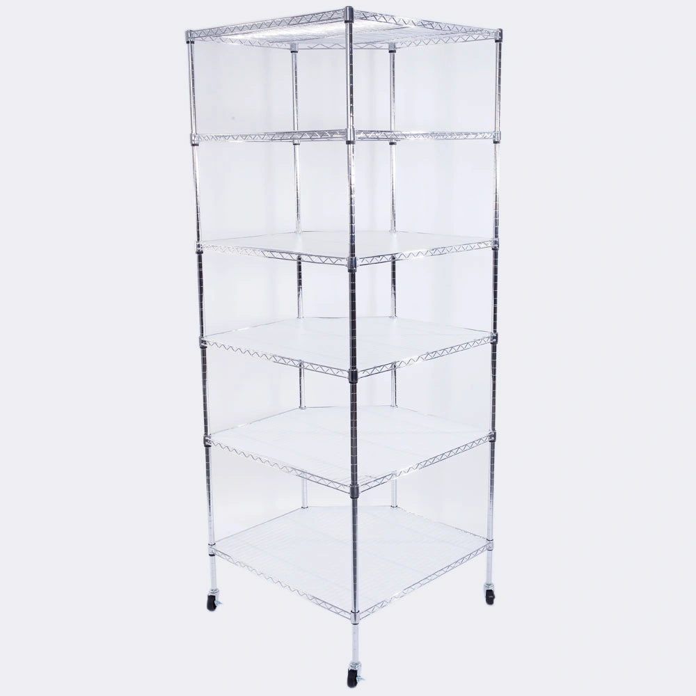 6-Layer Chrome Plated Polygonal Corner Shelf with 2" PP Wheels 680*680*1800 Silver view 6