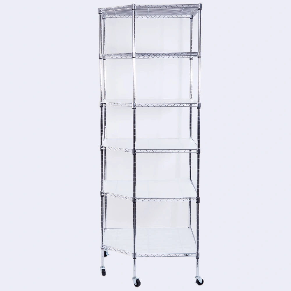 6-Layer Chrome Plated Polygonal Corner Shelf with 2" PP Wheels 680*680*1800 Silver view 7