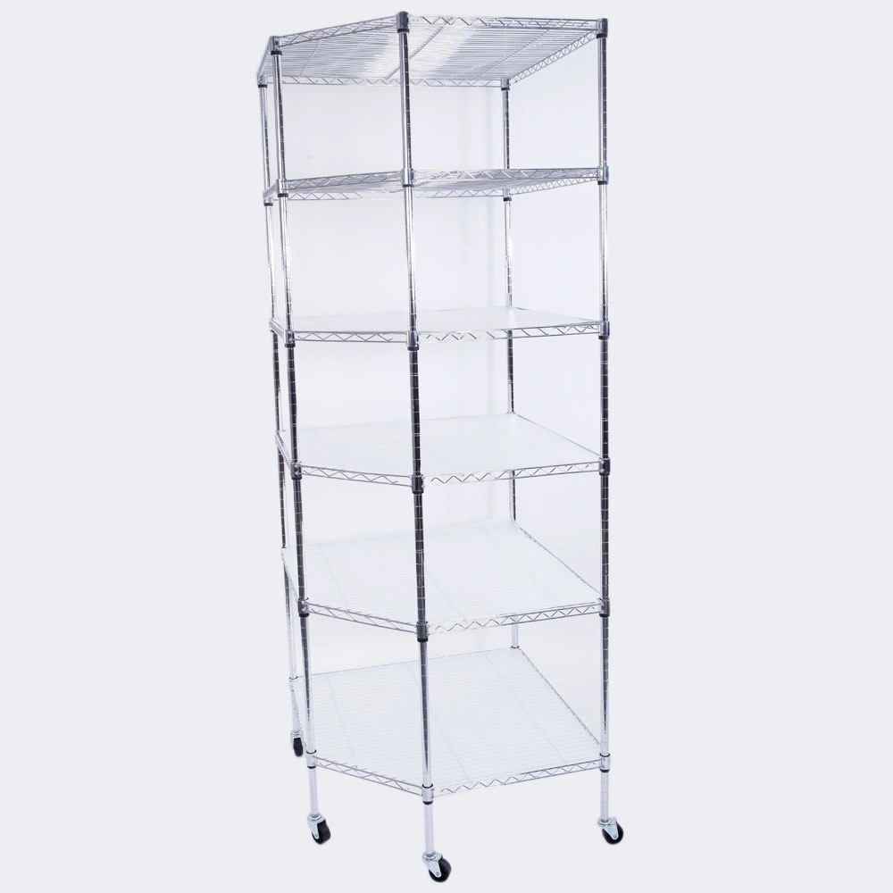 6-Layer Chrome Plated Polygonal Corner Shelf with 2" PP Wheels 680*680*1800 Silver view 9