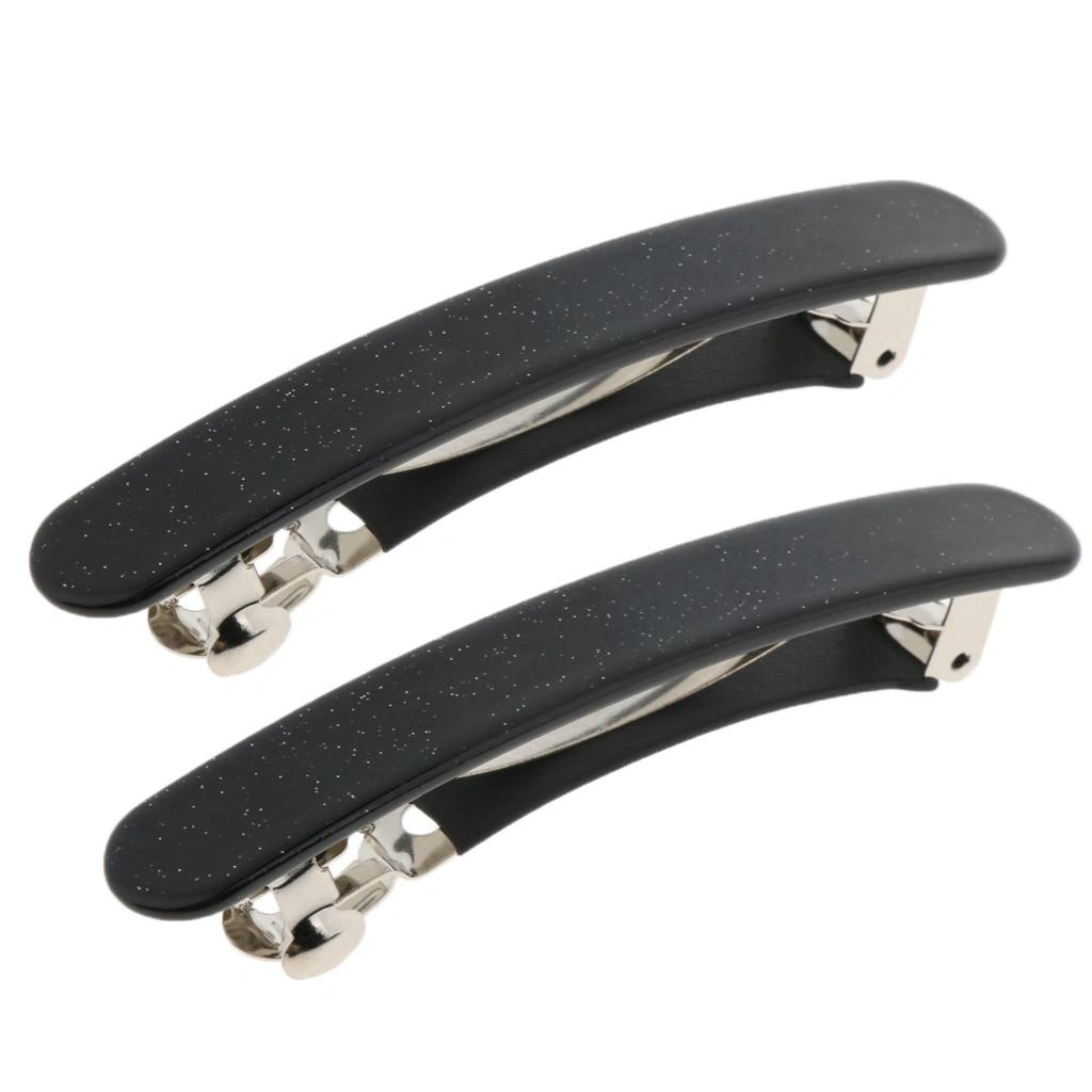 Women French Style Acetate Automatic Barrette Ponytail Holder Hair Clamp Accessory Black