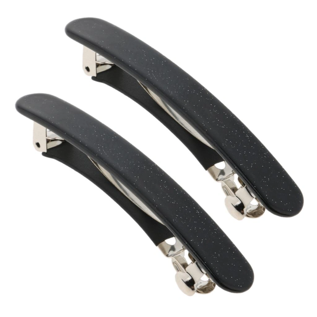 Women French Style Acetate Automatic Barrette Ponytail Holder Hair Clamp Accessory Black view 5