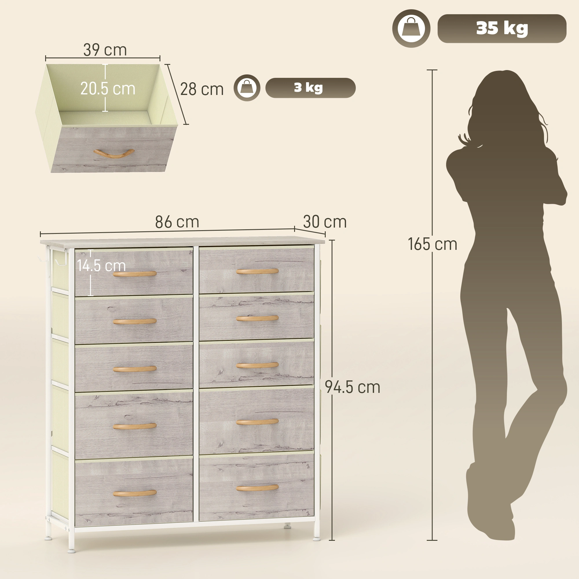 6-Drawer Wood Storage Dresser - Grey Washed Oak Large Capacity Bedroom Cabinet, Spacious Organizers, Sturdy Frame for Kids Room view 2