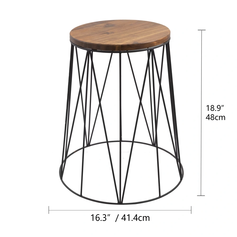 Acacia Wood Plant Stand with Powder-Coated Metal Frame, 16.3 Inch Diameter x 18.9 Inch Height Indoor Outdoor view 2