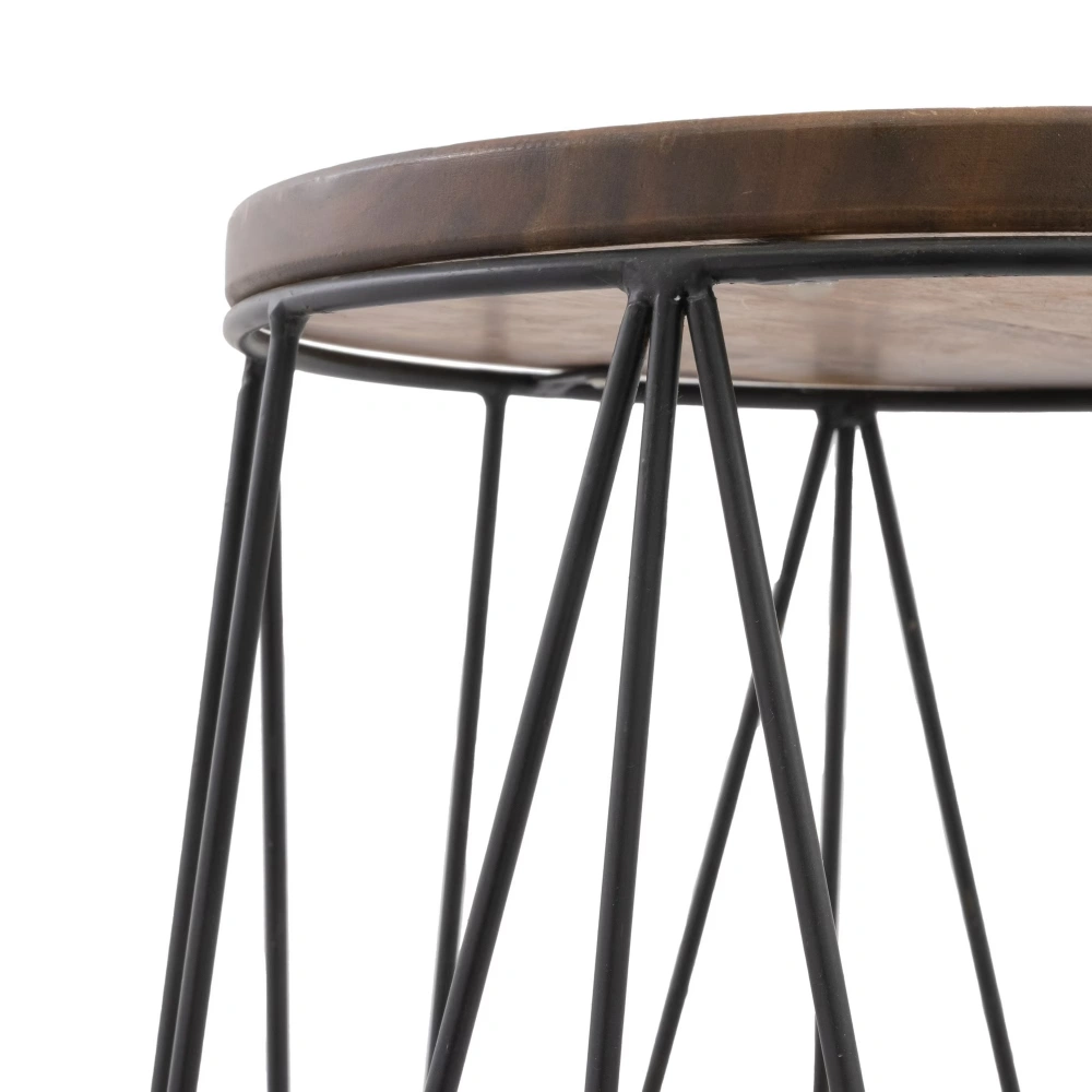 Acacia Wood Plant Stand with Powder-Coated Metal Frame, 16.3 Inch Diameter x 18.9 Inch Height Indoor Outdoor view 4