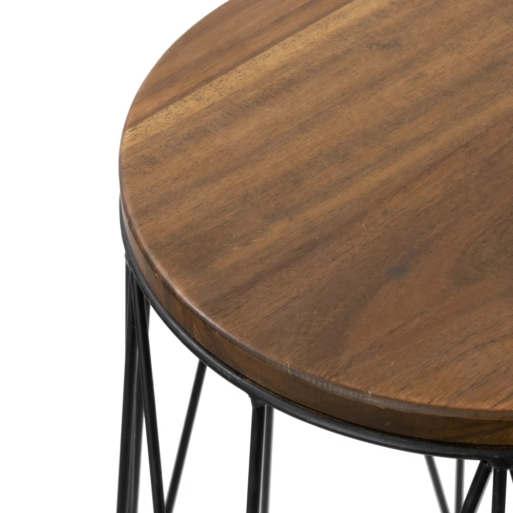 Acacia Wood Plant Stand with Powder-Coated Metal Frame, 16.3 Inch Diameter x 18.9 Inch Height Indoor Outdoor view 6