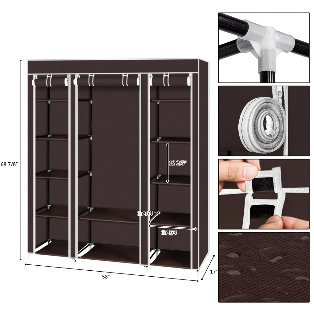 69" Portable Clothes Closet Wardrobe Storage Organizer with Non-Woven Fabric Quick and Easy to Assemble Extra Strong and Durable Dark Brown view 17
