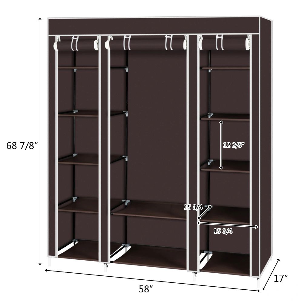 69" Portable Clothes Closet Wardrobe Storage Organizer with Non-Woven Fabric Quick and Easy to Assemble Extra Strong and Durable Dark Brown view 18