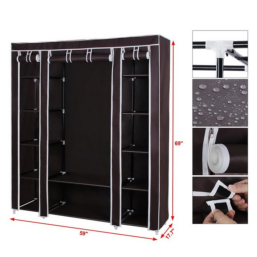 69" Portable Clothes Closet Wardrobe Storage Organizer with Non-Woven Fabric Quick and Easy to Assemble Extra Strong and Durable Dark Brown view 4