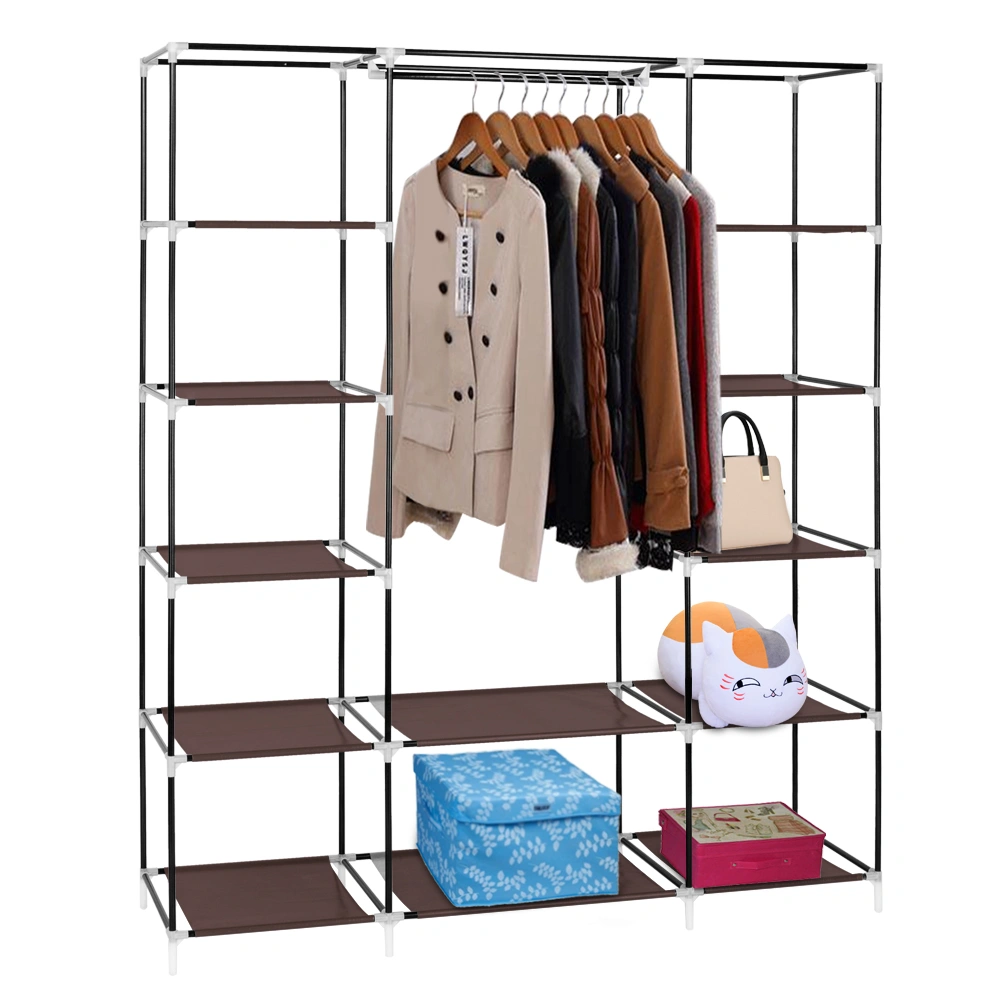 69" Portable Clothes Closet Wardrobe Storage Organizer with Non-Woven Fabric Quick and Easy to Assemble Extra Strong and Durable Dark Brown view 9