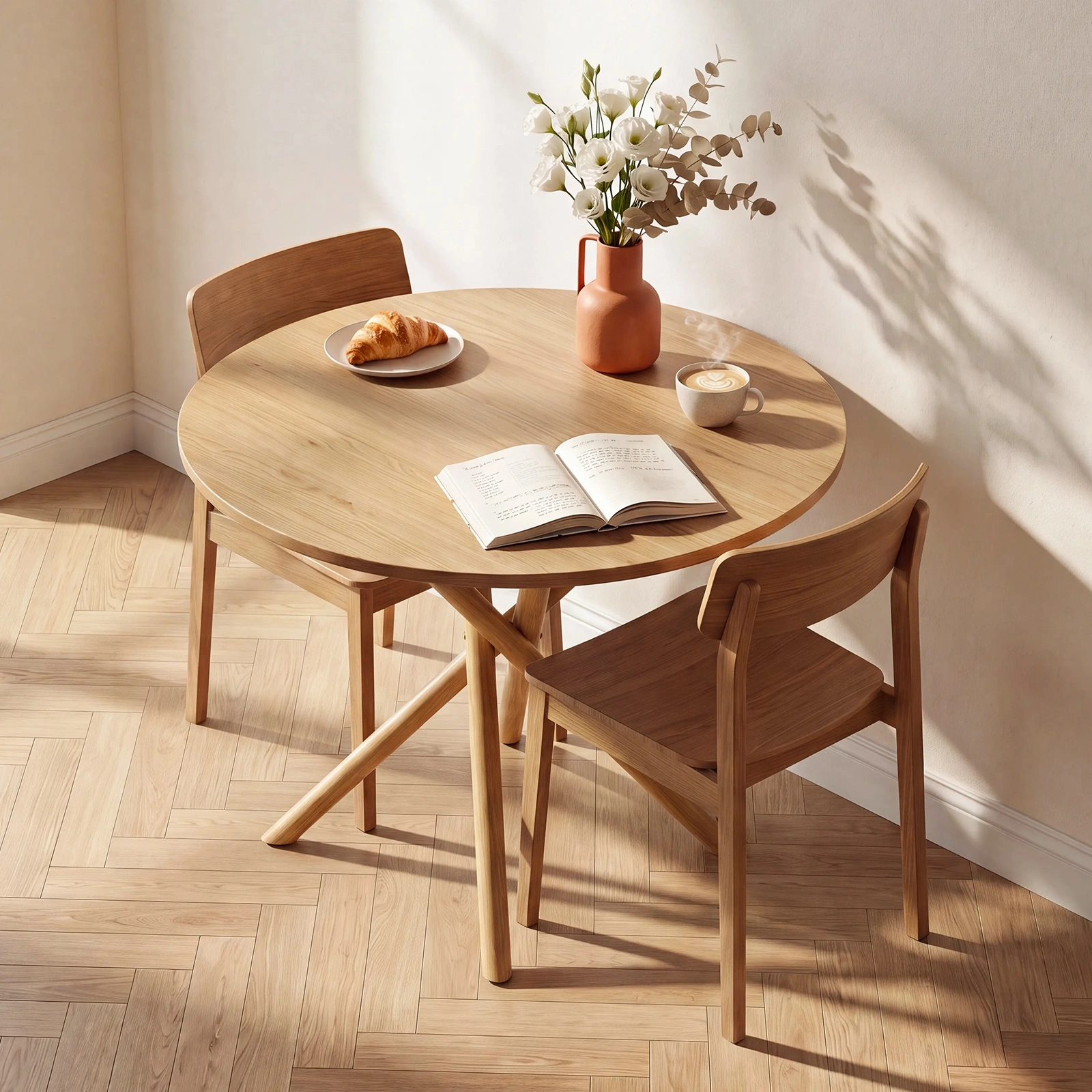 37.4 Inch Round Dining Table for 4-6 People, Cross X Metal Leg Kitchen Dinner Table with Adjustable Foot Pads, Easy Assembly Small Space Dining Room Table, Natural Wood Tone view 10