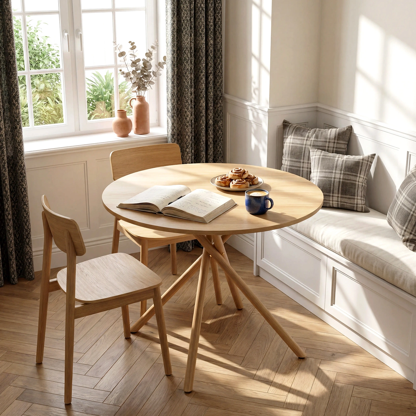 37.4 Inch Round Dining Table for 4-6 People, Cross X Metal Leg Kitchen Dinner Table with Adjustable Foot Pads, Easy Assembly Small Space Dining Room Table, Natural Wood Tone view 8